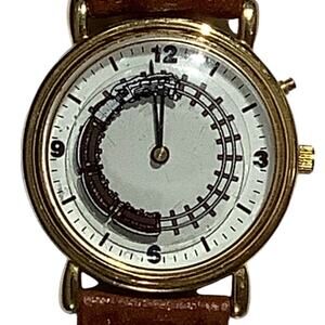 Great American Unisex Gold Tone Wristwatch, Brown Leather Band, Non-Operable